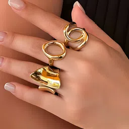 Jewels Galaxy Set Of 3 Gold-Plated Adjustable Finger Ring-picture-22