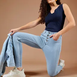 Roadster Women Skinny High Rise Fringed Hemline Cropped Acid Wash Stretchable Denim Jeans-image-48