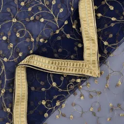 Dupatta Bazaar Navy Blue & Gold-Toned Embroidered Dupatta image 3