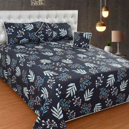 MORADO Blue & Orange Floral Polycotton 7 Piece Double Queen Superfine Bedding Set-picture-28