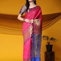 JUST FASHION Ethnic Motifs Woven Design Zari Art Silk Banarasi Saree-picture-36
