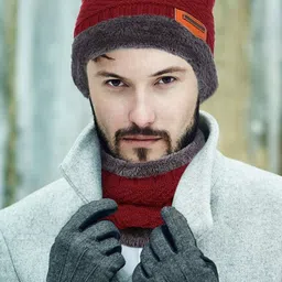 Nicsy Unisex Thermal Soft Warm Winter Woolen Cap & Neck Scarf-picture-12