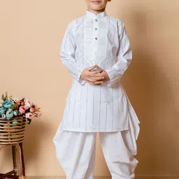 NFC CREATION Boys Embroidered Regular Sequinned Pure Cotton Kurta with Patiala-picture-48