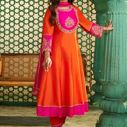 Bhama Couture Jennifer Winget Panelled Cotton Silk Anarkali Kurta With Trouser & Dupatta-image-43
