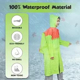 HACER Full Sleeves Adjustable Hood Random Color Aqua Raincoat for 13 to 14 Years Old Kids Size 42, EX-RC-42 image 4