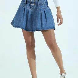 SHOWOFFFF Denim Mini Flared Skirts-picture-26