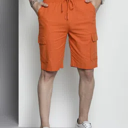The Indian Garage Co Men Linen Cotton Slim Fit Cargo Shorts-picture-27