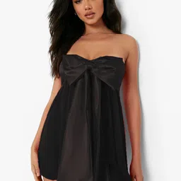 FIMBUL Women Front Bow Tie-Up Net Strapless Baby Doll image 1