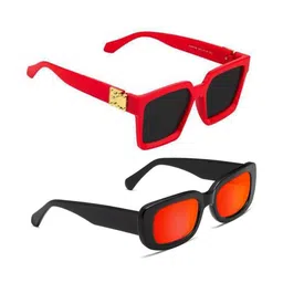 Arzonai Unisex Pack of 2 Full Rim Rectangle Sunglasses with UV Protected Lens-picture-22