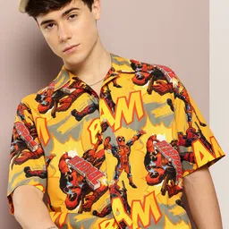 Kook N Keech Marvel Pure Cotton Deadpool Printed Drop-Shoulder Relaxed Fit Casual Shirt-image-2