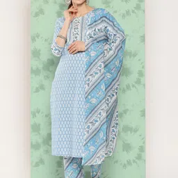 Yufta Ethnic Motifs Printed Gotta Patti Pure Cotton Kurta With Trousers & With Dupatta image 3
