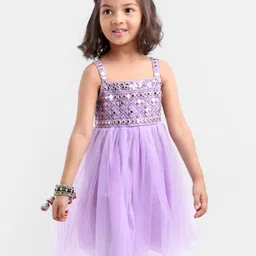 Babyhug Sleeveless Embroidered Ethnic Dress With Mirror Detailing- Lavender-picture-12