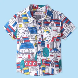 Babyhug 100% Cotton Woven  Half Sleeves Shirt with City Theme Print  - White-picture-34