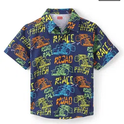 Babyhug Cotton Knit Half Sleeves Regular Collar Shirt Race Car Printed - Navy Blue-picture-30