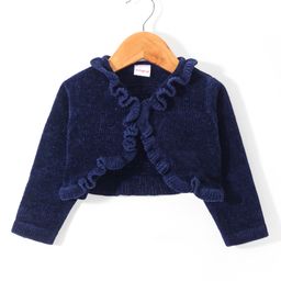 Babyhug Knitted Full Sleeves Shimmered Shrug with Frill Detailing - Navy Blue-picture-43