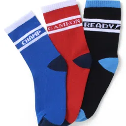 Pine Kids Cotton Knit Socks with Text Print Pack of 3 - Blue Red & Black-picture-14