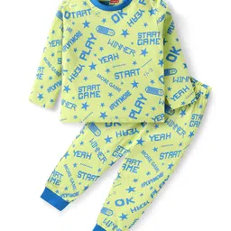 Babyhug Cotton Knit Full Sleeves Text Printed Night Suit - Neon Green-picture-22