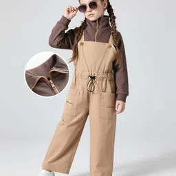 OLLINGTON ST. Sinker Knit Full Sleeves High Neck Top & Twill Dungaree - Brown image 1