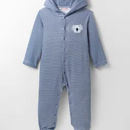 kookie kids india Kookie Kids Interlock Knit Full Sleeves Footed Sleepsuit With Stripes - Navy Blue-picture-11