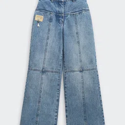 Tiny Girl Denim Woven Alphabets Patch Detailed Wide Legged Jeans - Blue-picture-22