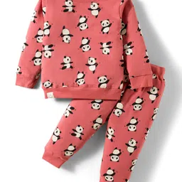 Ollypop Looper Knit Full Sleeves Co-ords Night Suit With Animal Print - Red-picture-21