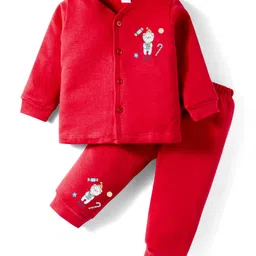 Tango Single Jersey Knit Full Sleeves Night Suit With Animal Print - Red-picture-17