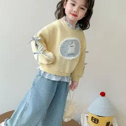 LULU & SKY Girls Graphic Self Design Round Neck Bow Accent Long Sleeves Sweatshirt image 5