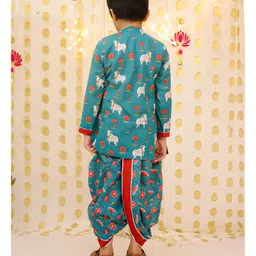 BownBee Pure Cotton Woven Full Sleeves Cow Embroidered Dhoti Kurta Set - Red image 3