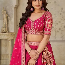 ODETTE Embroidered Sequinned Semi-Stitched Lehenga & Unstitched Blouse With Dupatta image 3