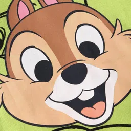 Babyhug Disney Interlock Knit Half Sleeves Onesie with Chip N Dale Print - Lime Green image 3