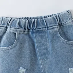 Mark & Mia Washed Denim Shorts With Distressed Design - Blue image 3