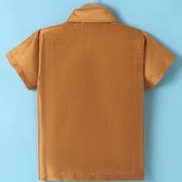 Dapper Dudes Half Sleeves Solid Shirt With Mundu & Angavastram Set - Mustard image 3