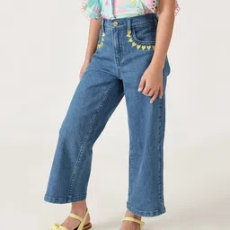 One Friday 100% Cotton Hearts Embroidered Jeans - Blue image 4