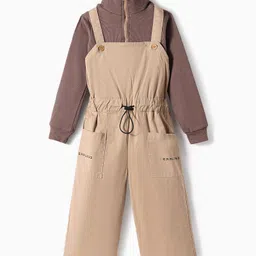 OLLINGTON ST. Sinker Knit Full Sleeves High Neck Top & Twill Dungaree - Brown image 3