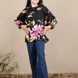 Cutiekins Girls Floral Printed Smocked High Neck Collar Top-image-46