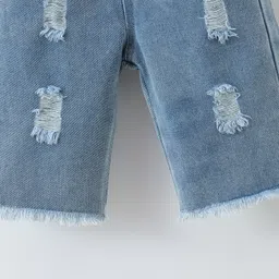 Mark & Mia Washed Denim Shorts With Distressed Design - Blue image 4