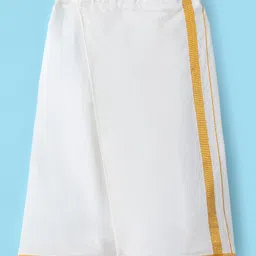 Dapper Dudes Half Sleeves Solid Shirt With Mundu & Angavastram Set - Mustard image 4