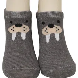 Yellow Bee Cotton Pack Of 2 Walrus & Giraffe Designed Socks Set - Grey & Beige image 4