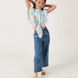 One Friday 100% Cotton Hearts Embroidered Jeans - Blue image 5