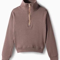 OLLINGTON ST. Sinker Knit Full Sleeves High Neck Top & Twill Dungaree - Brown image 4