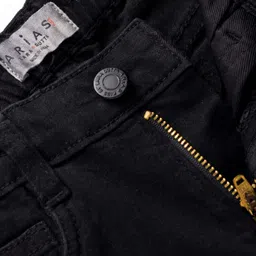 arias by lara dutta Arias Cotton Elastane Woven Full Length Straight Fit Solid Color Jeans - Black image 4