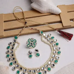 Sukkhi Gold-Plated Kundan Stone Studded & Beaded Multilayers Jewellery Set image 2