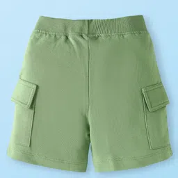 Babyhug Single Jersey Knit Half Sleeves Henley Neck T-Shirt & Shorts Set with Beach Theme Print - Olive Green & White image 5