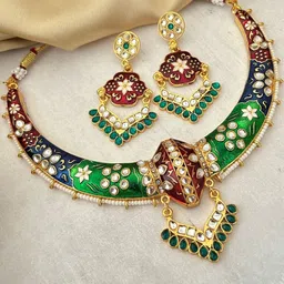 Zeviel Gold Plated Kundan Studded Jewellery Set image 5