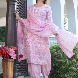 WILL BOTTOM Women Floral Printed Cotton Kurta with Salwar & Dupatta image 4