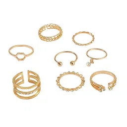 DIVASTRI Set of 8 Gold-Plated Crystal Studded Finger Rings image 2