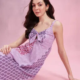 DressBerry Print Knot Detail Pure Cotton A-Line Midi Dress-picture-25
