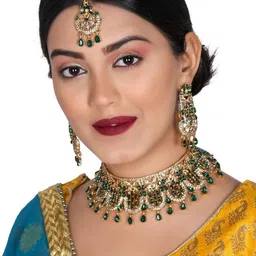 VATSALYA creation Alloy Gold- plated Green White Jewellery Set-picture-36