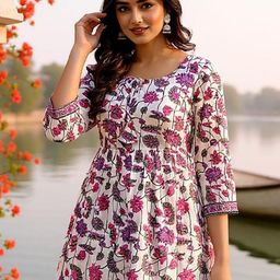 SZN Women Floral Printed Pure Cotton Kurta with Trousers-picture-22