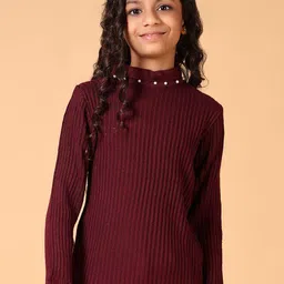 V-Mart Girls Self Design Cable Knit Pullover-picture-17